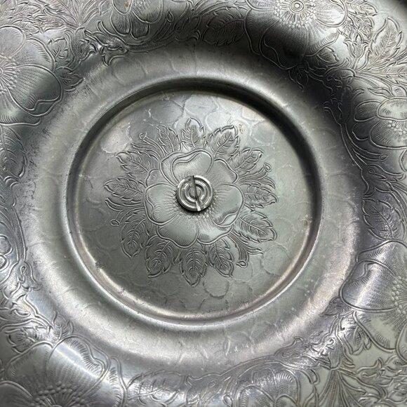 Vintage Lazy Susan Serving Tray Divided Glass Insert Floral Scroll Aluminum‎ 60s - Picture 10 of 14